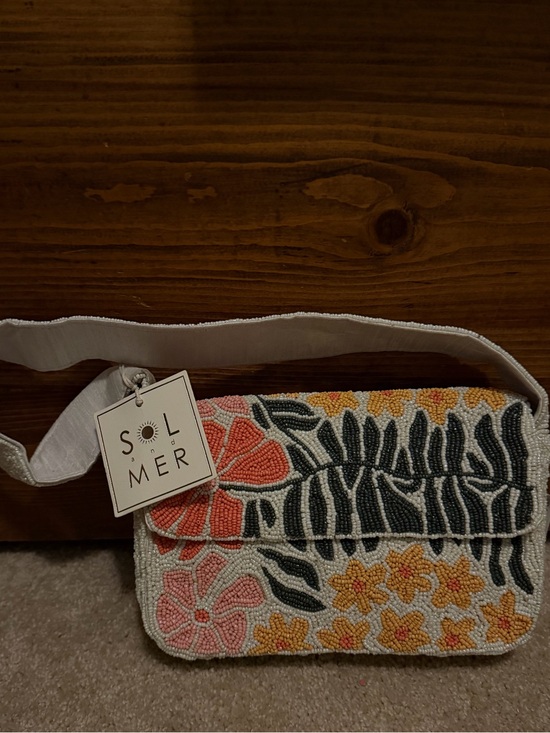 Sol And Mer Handbags - SOL & MER Floral Beaded Shoulder Bag in Coral, Yellow & White